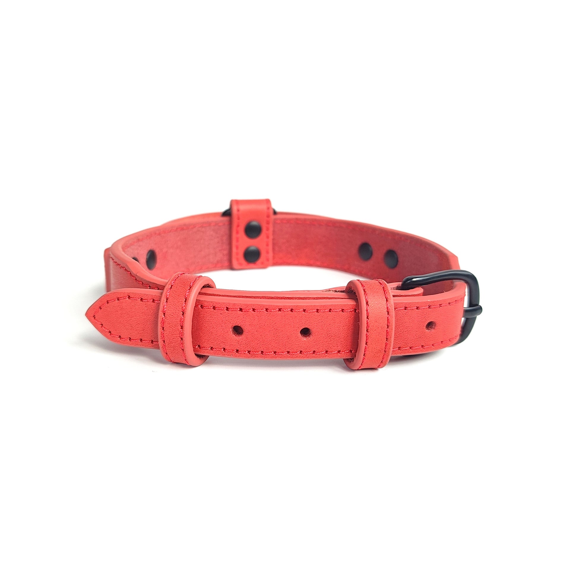 Genuine Full Grain Leather Dog Collar with Traffic Handle Adjustable Heavy Duty Training Collar for Medium Large Dogs