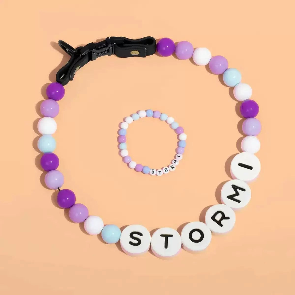 pet beaded name collar with friendship bracelet