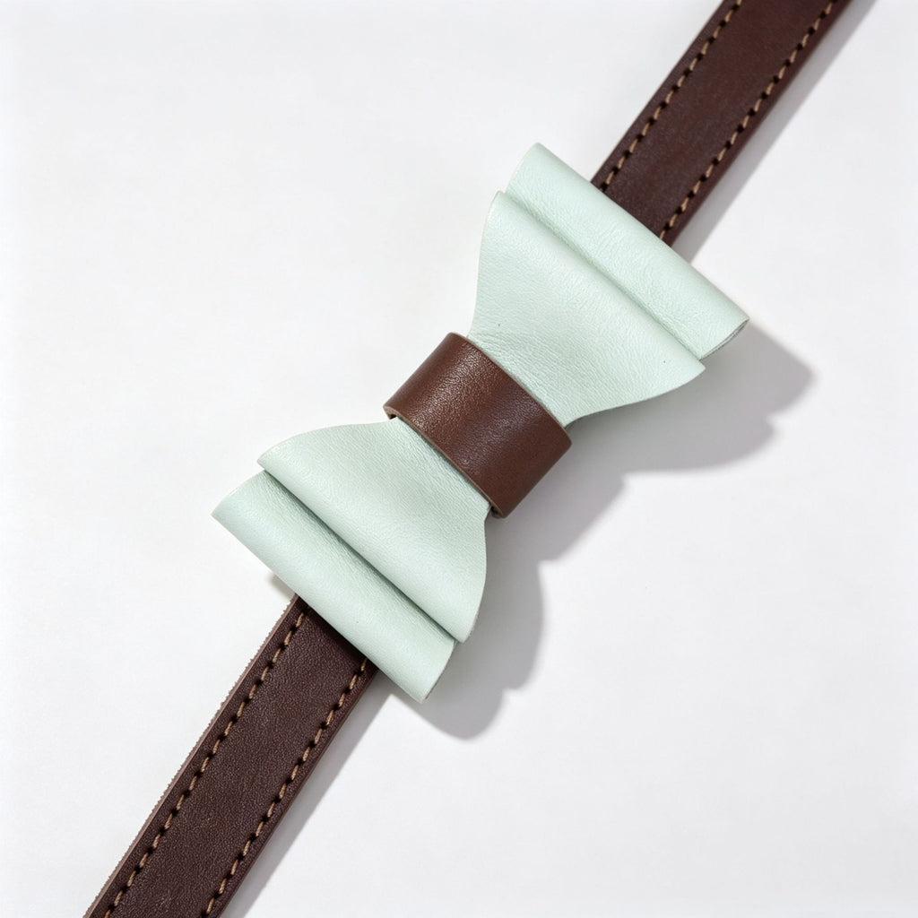 Genuine leather pet Dog Collar with Detachable Bow Tie Full‑Grain Heavy‑Duty Adjustable pet collar for small Medium Large dogs