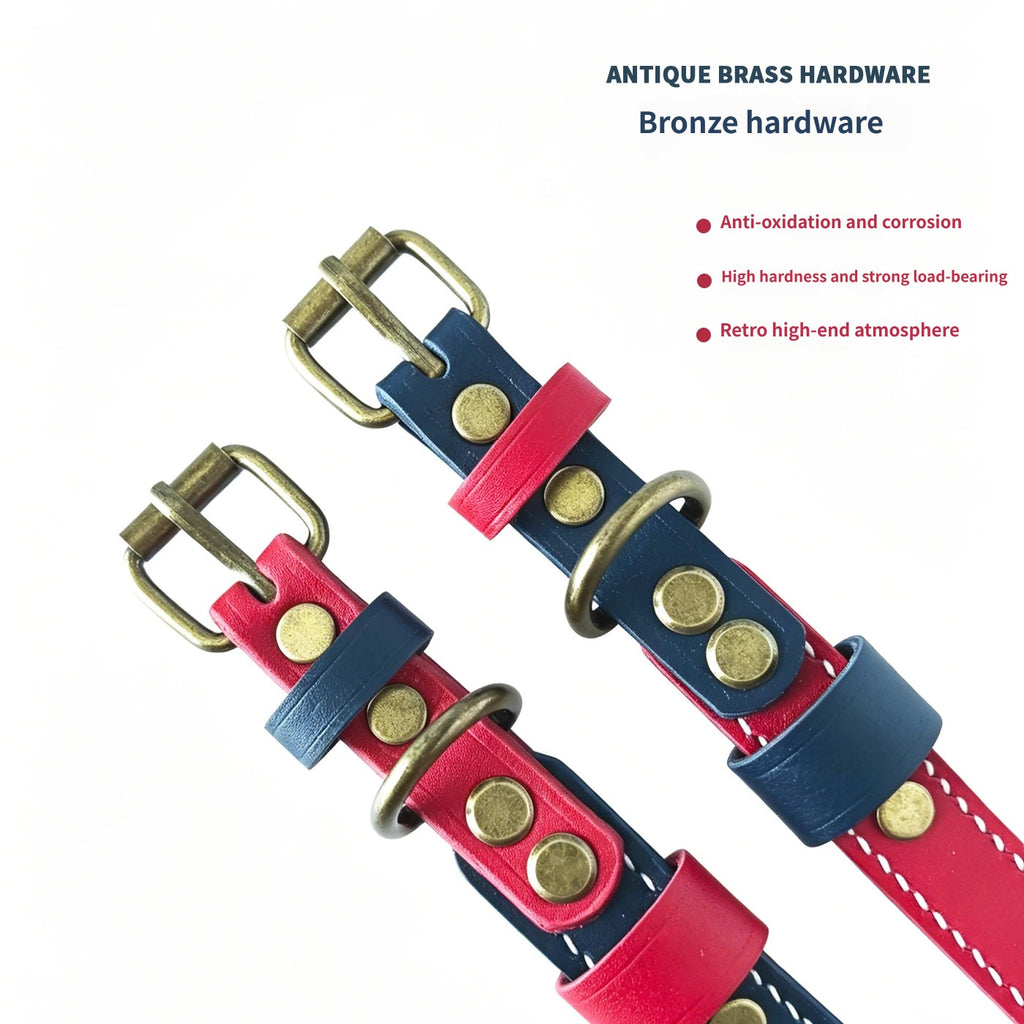 Double Layer Genuine Leather Dog Collar Adjustable Anti-Pull Dog Collar Heavy Duty Leather Pet Collar for Medium Large Dogs