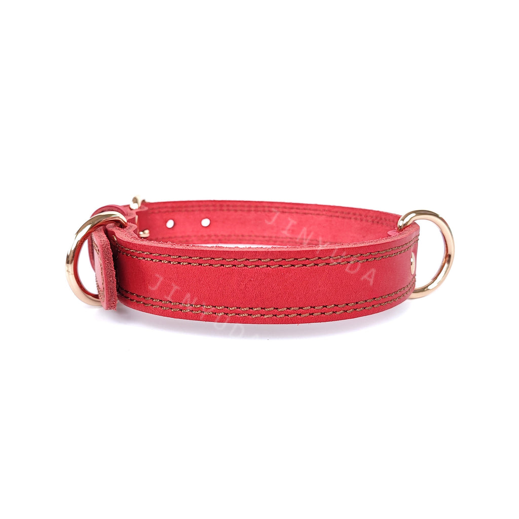 Genuine Leather Dog Collar Double Stitched Adjustable Heavy Duty Pet Collar with Metal D Ring no-pull for Small Medium Large Dogs