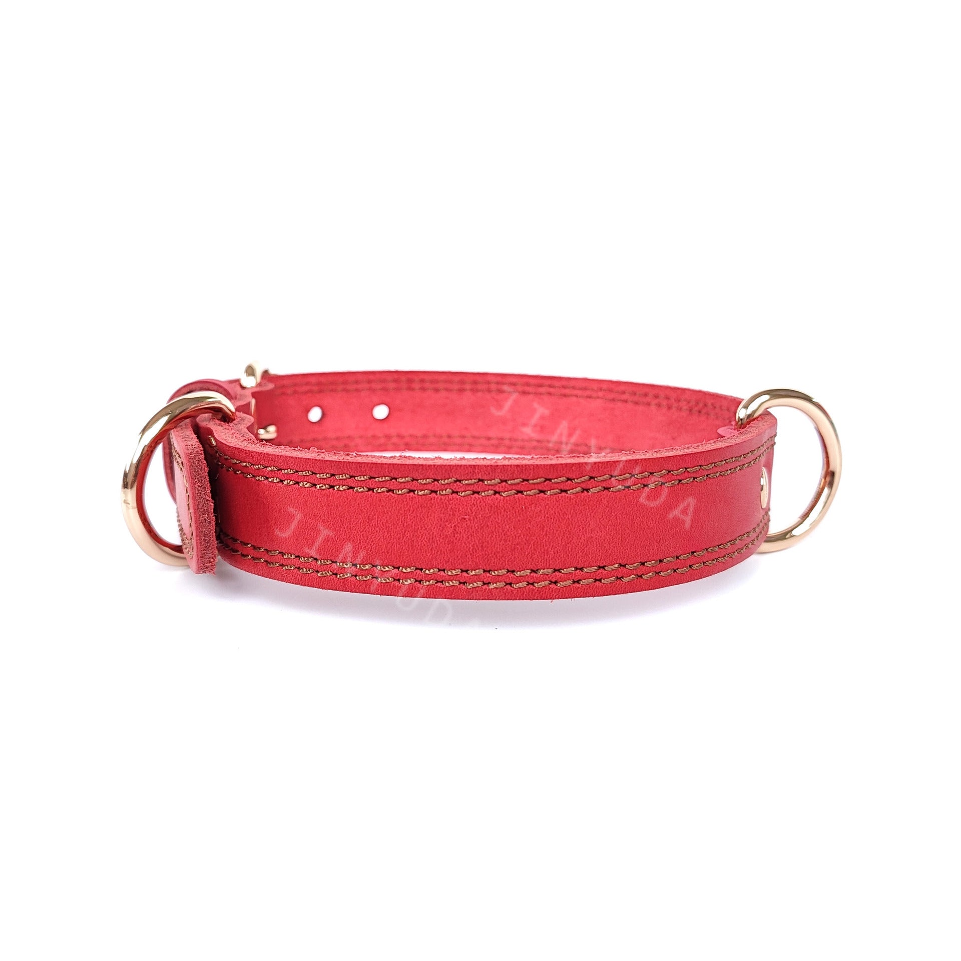 Genuine Leather Dog Collar Double Stitched Adjustable Heavy Duty Pet Collar with Metal D Ring no-pull for Small Medium Large Dogs