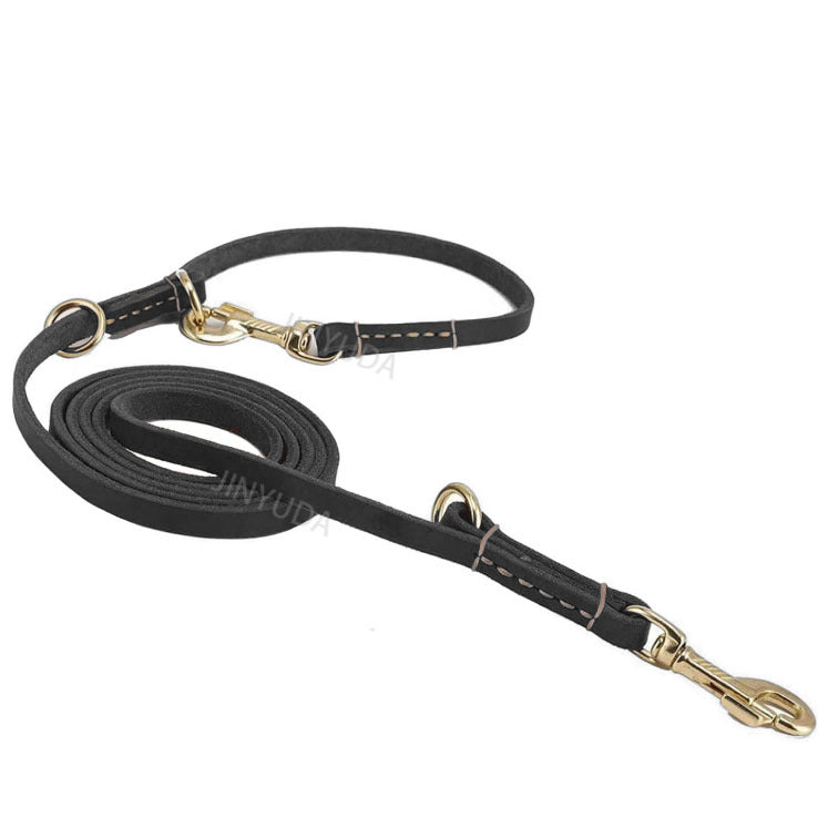 Genuine Leather Dual-Clip Dog Leash Multi-functional heavy duty Leash for Large & Medium Dogs Durable Anti-Pull Walking Training Leash