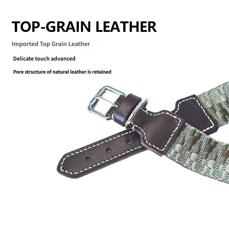 Bohemian Hand Woven Dog Collar 3.8CM Wide Genuine Leather dog collar Soft Cotton Webbing Heavy Duty Pet Walking Leash For Small Medium Large Dogs
