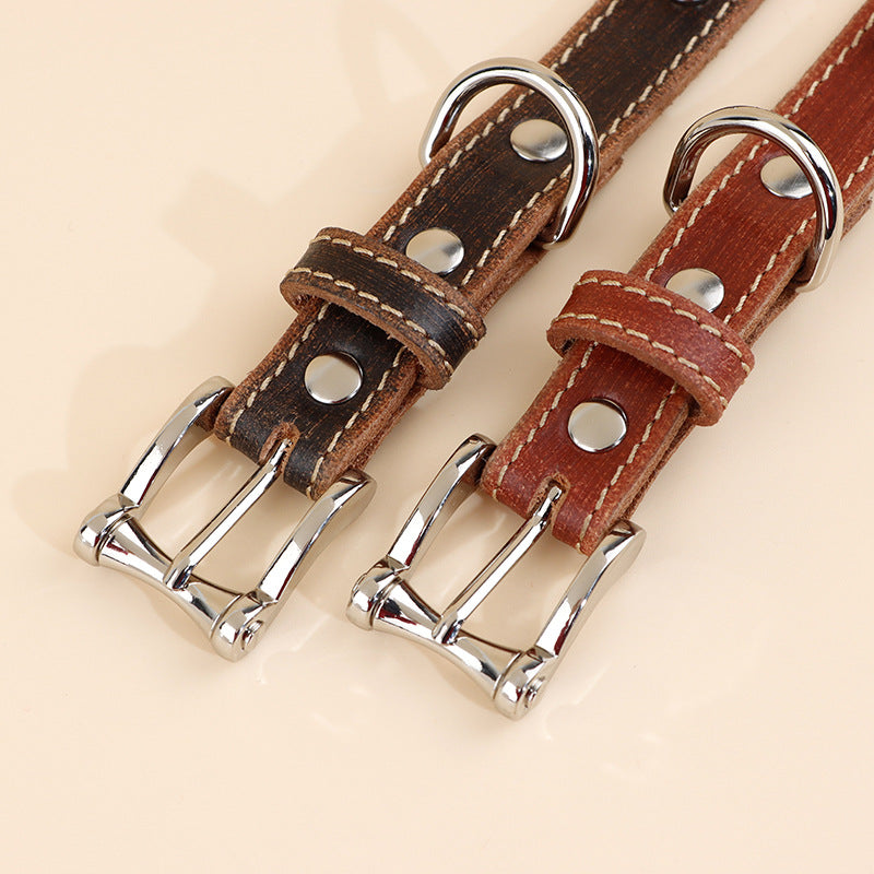 Genuine Leather Spiked Dog Collar Sharp Studded Anti-Bite Pet Collar Adjustable Heavy Duty Leather Collar for small medium dogs