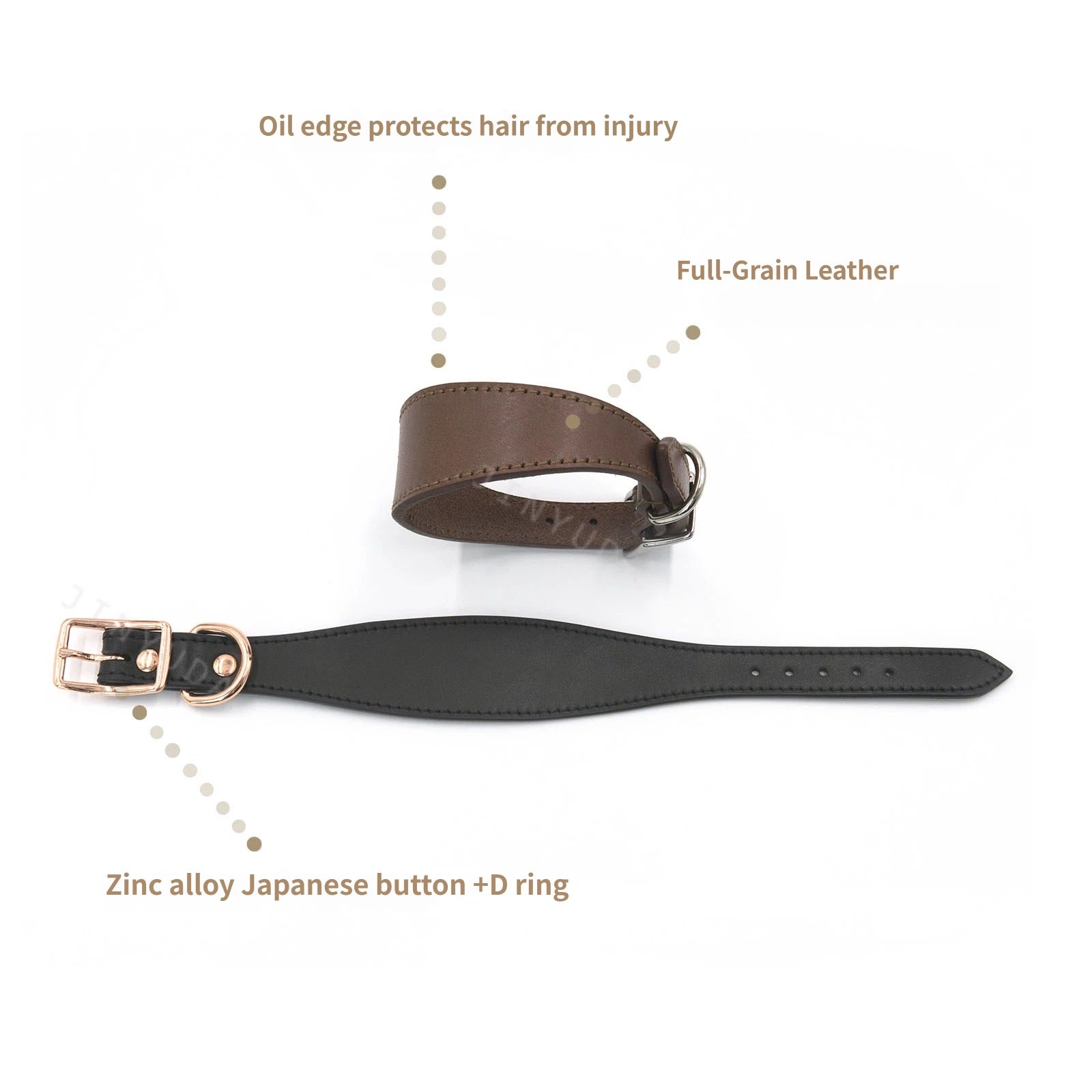 Wide Cowhide Leather Dog Collar Adjustable Heavy Duty Anti-Pull Shock Resistant Collar Soft Wide Neck Collar for Greyhound Whippet Long Neck Breeds