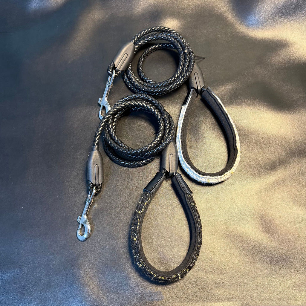Hand Braided PU Leather Dog Leash with Soft Tweed Handle 1.5M Heavy Duty Walking Lead for Small Medium Large Dogs