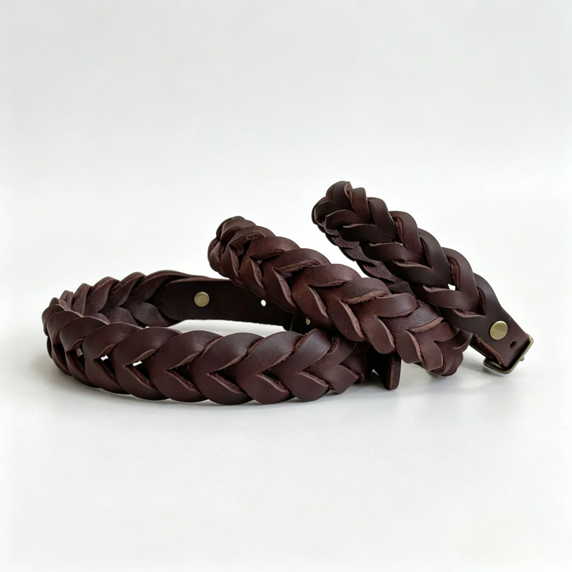 Hand Braided Genuine Leather Dog Collar with Solid Brass Hardware Heavy Duty Anti-Pull Adjustable Real Leather Collar for Small Medium Dogs
