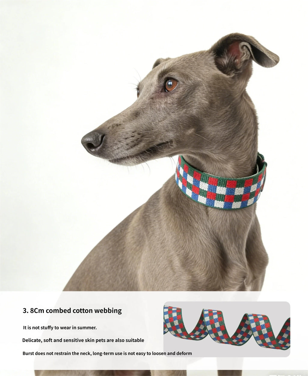 3.8cm Wide Genuine Leather Dog Collar Woven webbing Checkered Pet leash Boho style Adjustable Grid Dog Collar and leash