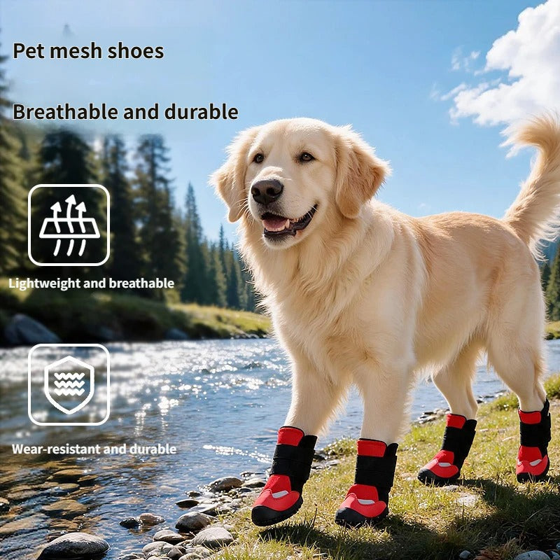 Breathable Non-Slip Dog Boots Dog Shoes with Adjustable Straps & Reflective Strip Outdoor Walking Hiking Paw Protectors