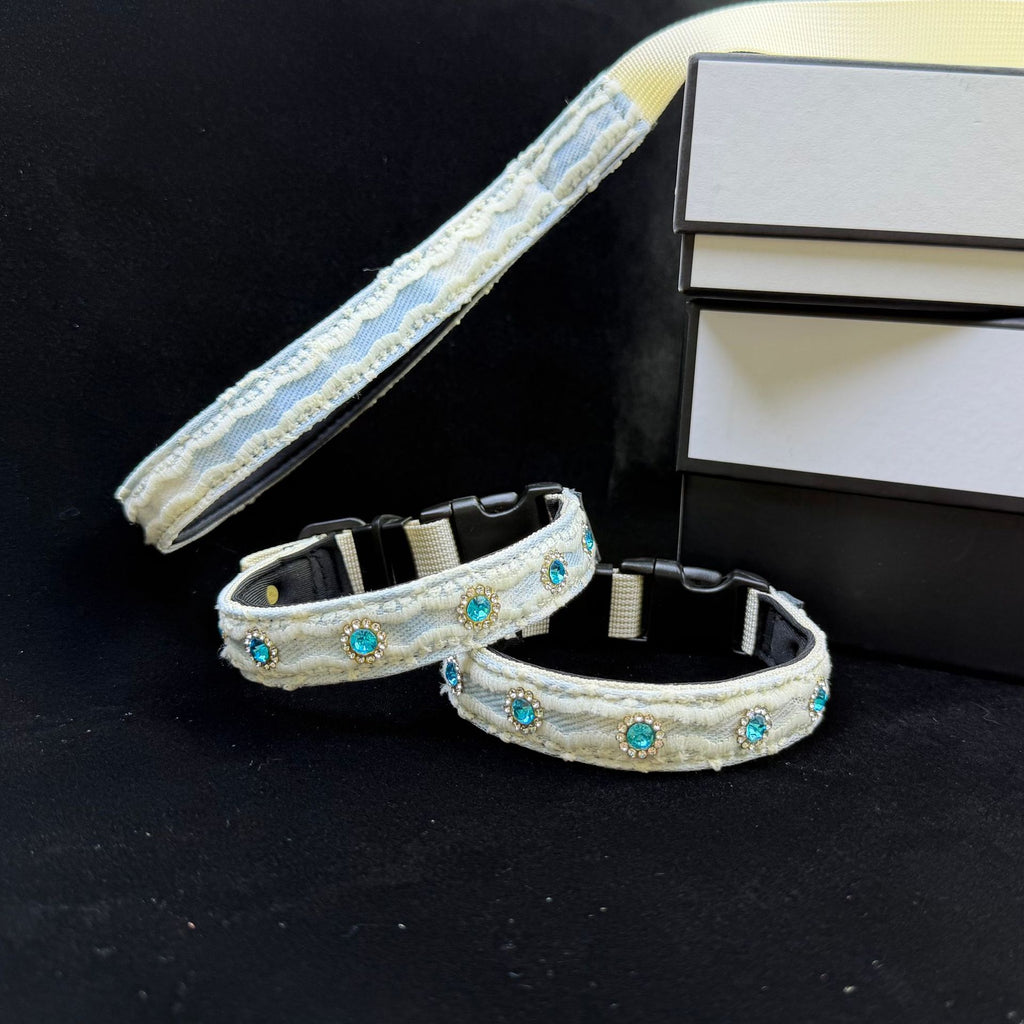 Soft Lace Embroidered Pet Collar with Rhinestone adjustable soft Dog Collar Heavy‑Duty Dog walking Collar