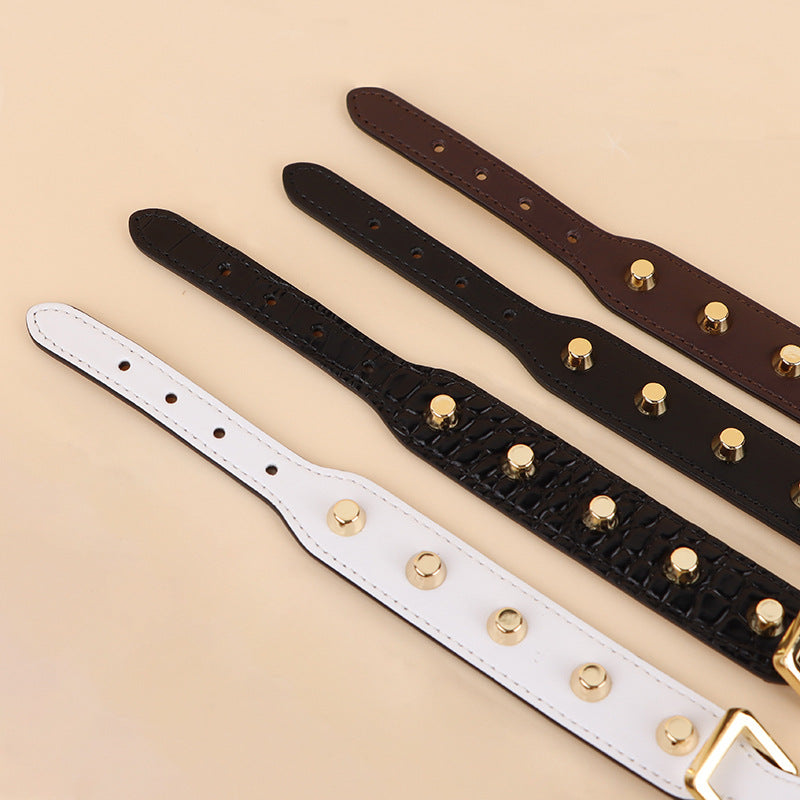 Genuine Leather Dog Collar with Gold Rivet Studs Adjustable Heavy Duty Collar for Small Medium Dogs pet walking training collar