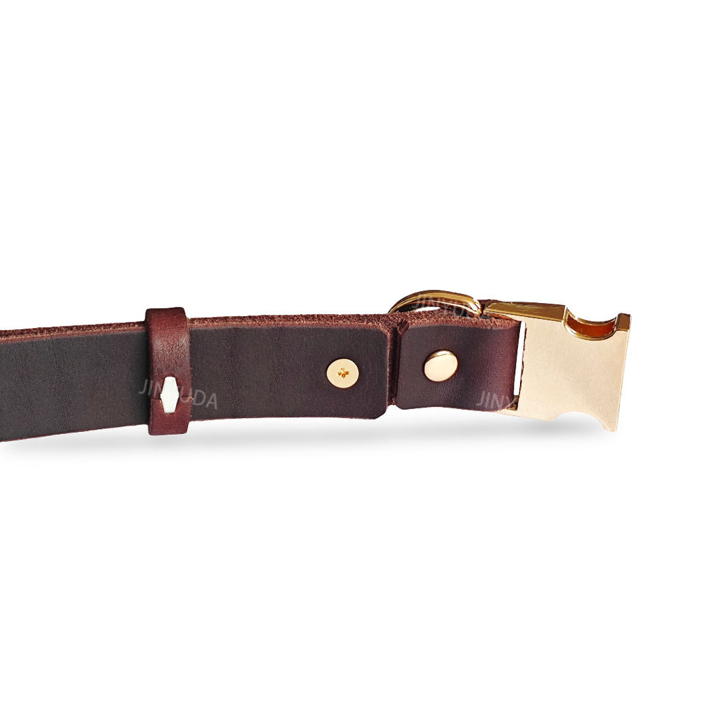 Genuine Leather Dog Collar with Quick Release Metal Buckle and D Ring Adjustable Heavy Duty Real Leather Pet Collar for Small Medium Dogs