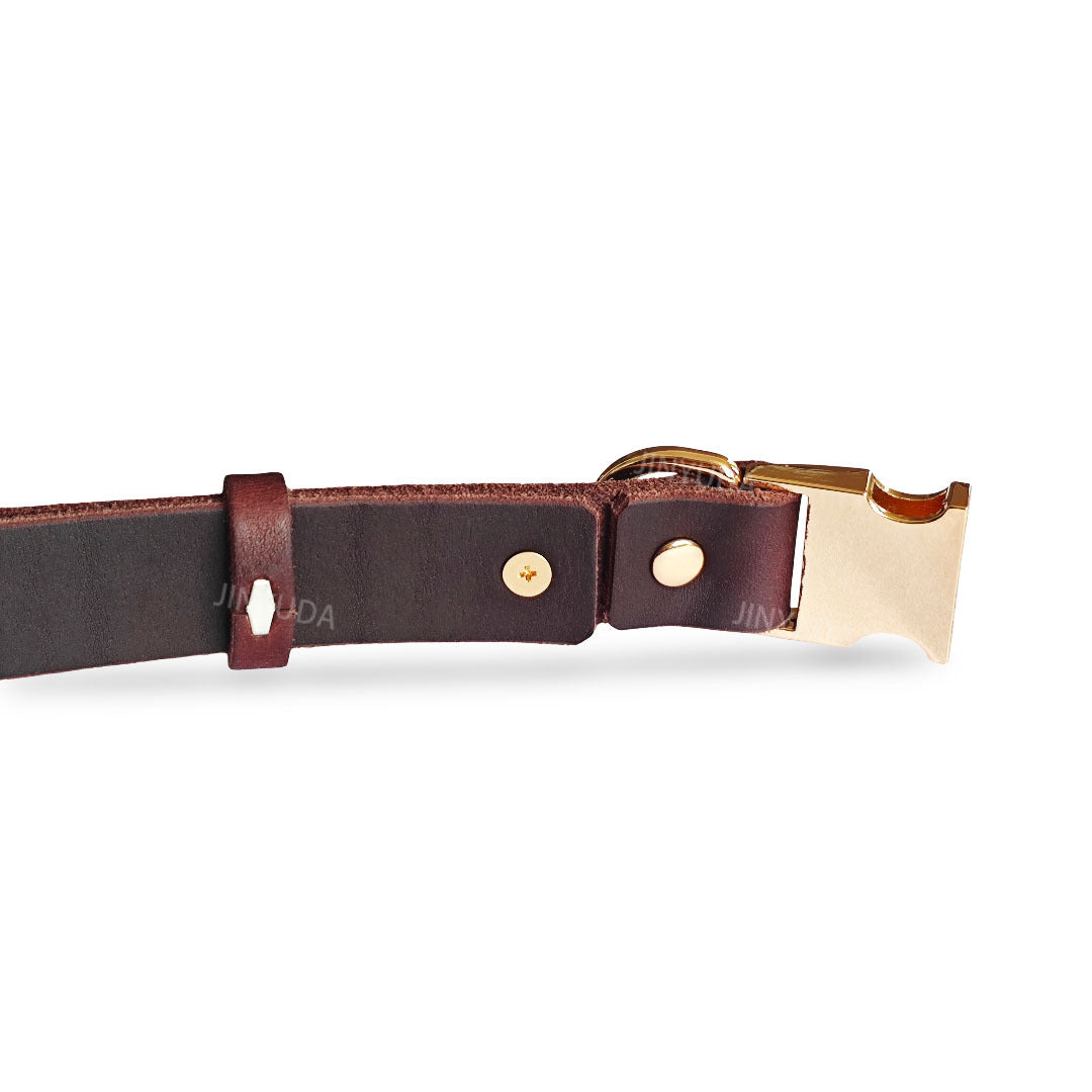 Genuine Leather Dog Collar with Quick Release Metal Buckle and D Ring Adjustable Heavy Duty Real Leather Pet Collar for Small Medium Dogs