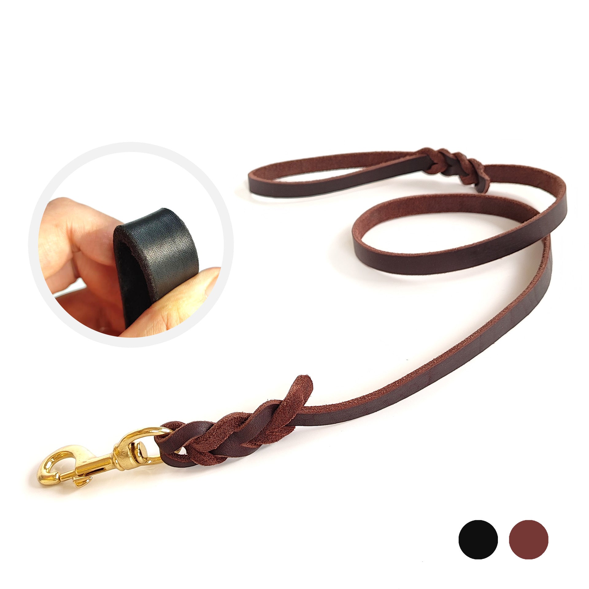 Genuine Leather Braided Dog Leash Heavy Duty Anti-Pull Walking Lead with Brass Hook Dog Training Leash for Daily Dog Walking
