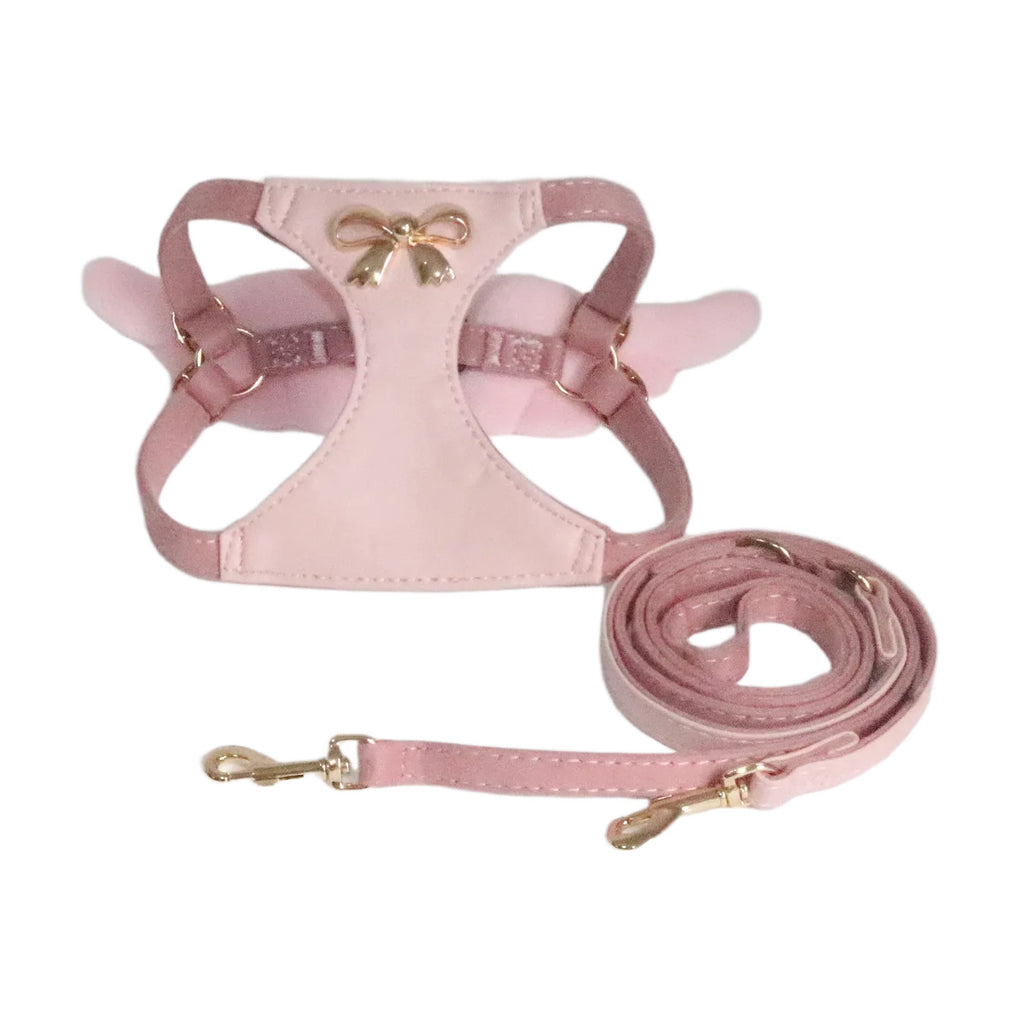 Dog Harness and Leash Set with Angel Wings & Bow Decor Lightweight pet vest harness Soft walking harness for small medium dogs
