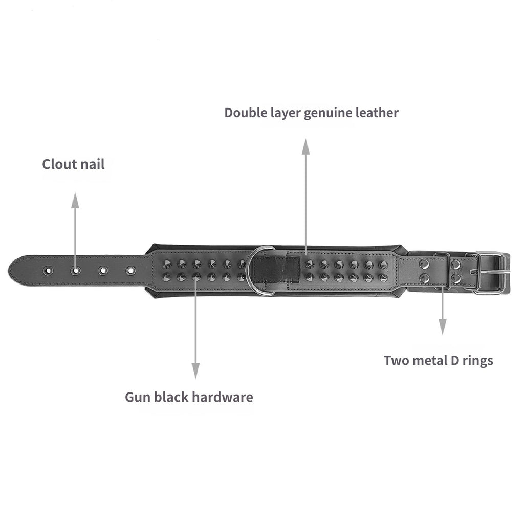 Genuine Leather Spiked Dog Collar Anti-Bite Heavy Duty Wide Dog Collar with Metal Spikes Adjustable Sturdy Leather Collar