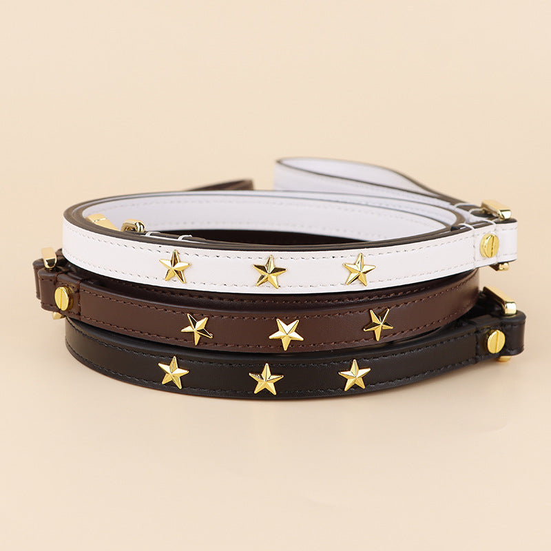 Genuine Leather Dog Leash with Gold Star Studs Luxury Soft Leather Puppy Walking Lead Pet Leash for Small Medium large Dogs