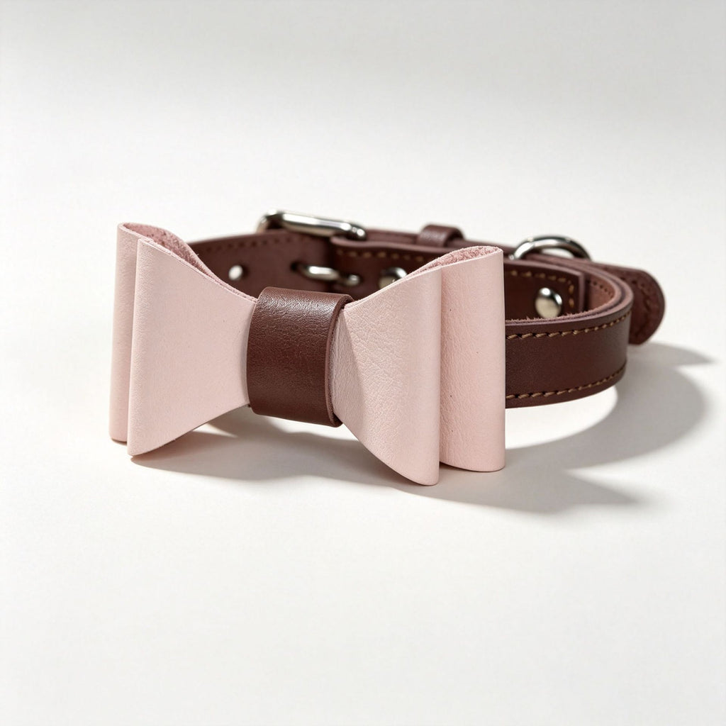 Genuine leather pet Dog Collar with Detachable Bow Tie Full‑Grain Heavy‑Duty Adjustable pet collar for small Medium Large dogs