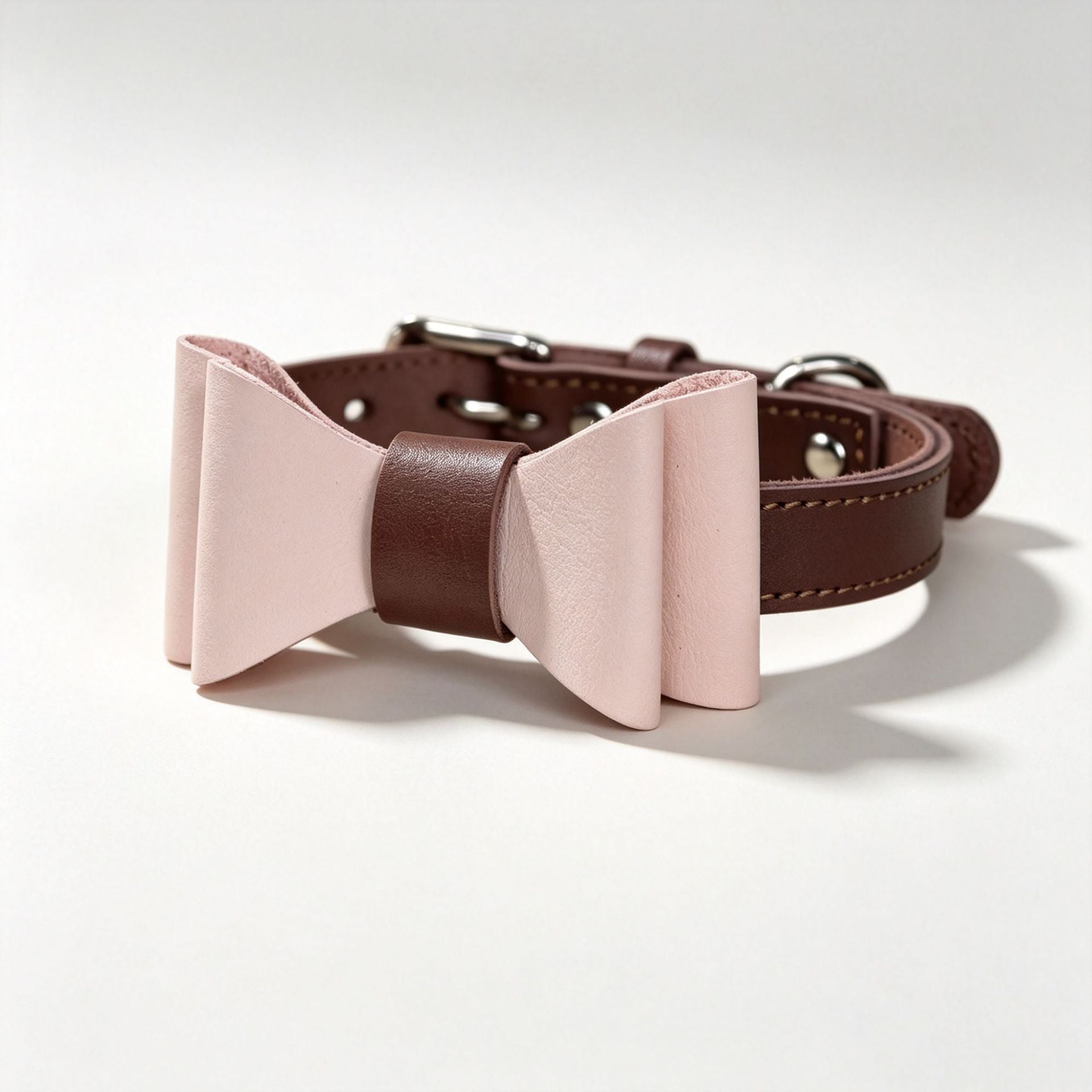 Genuine leather pet Dog Collar with Detachable Bow Tie Full‑Grain Heavy‑Duty Adjustable pet collar for small Medium Large dogs