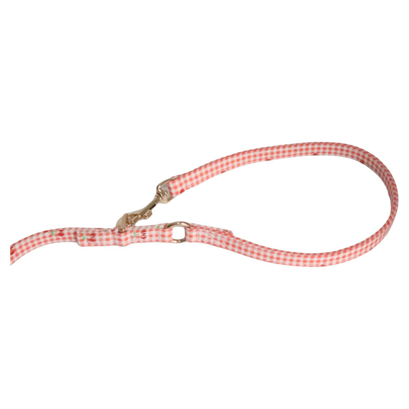 Cotton Dog Harness and Leash Set Plaid Cherry Pattern Lightweight pet vest harness Soft walking harness for small medium dogs
