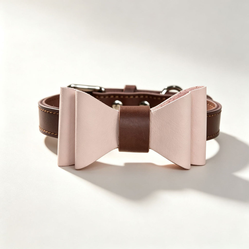 Genuine leather pet Dog Collar with Detachable Bow Tie Full‑Grain Heavy‑Duty Adjustable pet collar for small Medium Large dogs