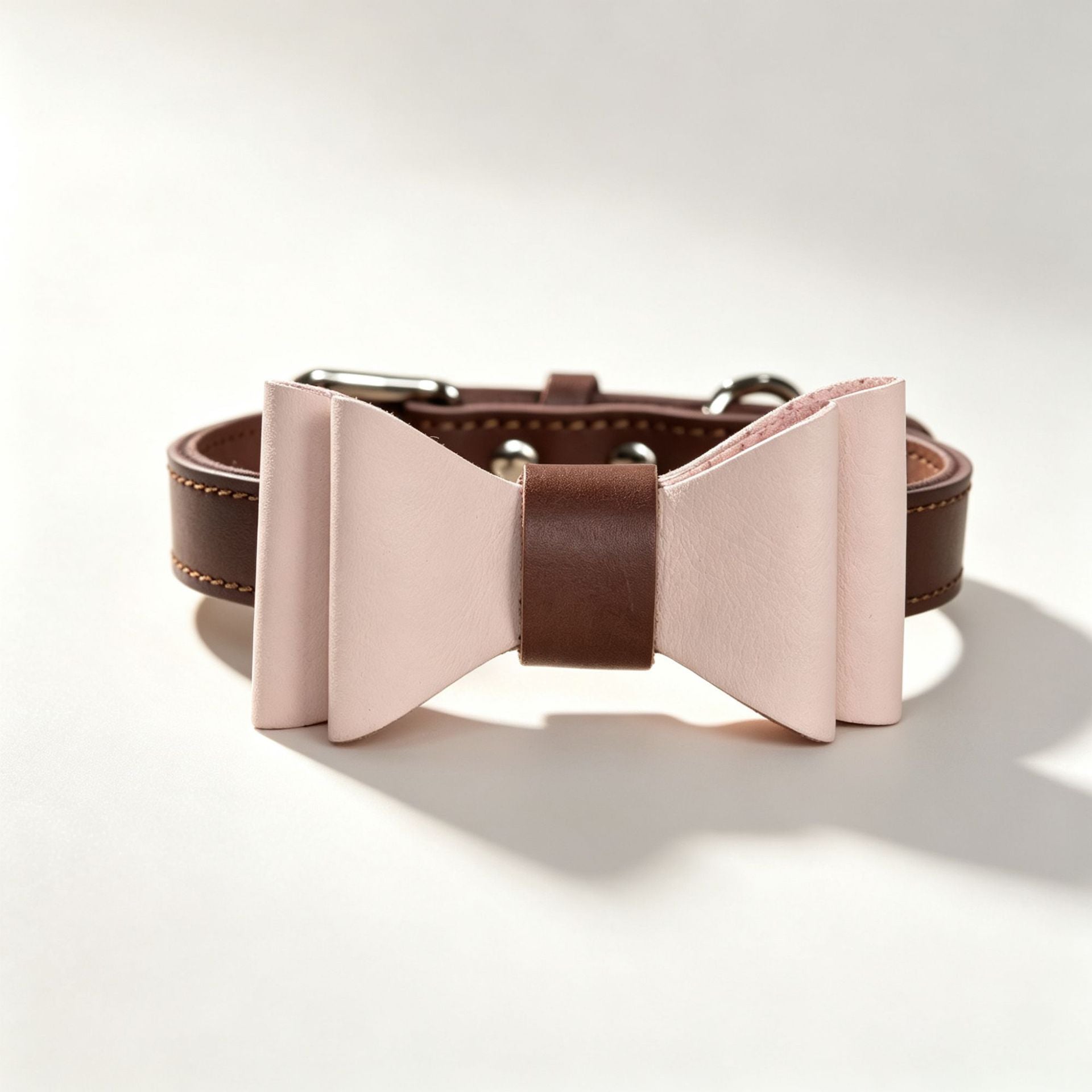 Genuine leather pet Dog Collar with Detachable Bow Tie Full‑Grain Heavy‑Duty Adjustable pet collar for small Medium Large dogs