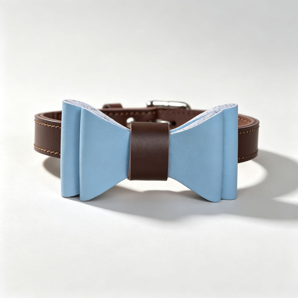 Genuine leather pet Dog Collar with Detachable Bow Tie Full‑Grain Heavy‑Duty Adjustable pet collar for small Medium Large dogs