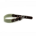 Full‑Grain Genuine Leather Dog Collar with Striped Cotton Webbing Adjustable Heavy Duty Anti‑Pull Pet Walking Collar