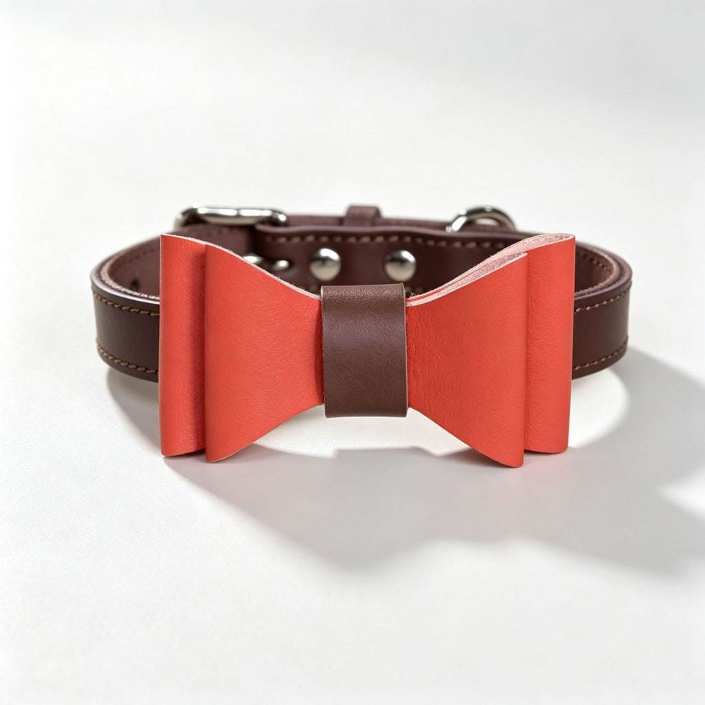 Genuine leather pet Dog Collar with Detachable Bow Tie Full‑Grain Heavy‑Duty Adjustable pet collar for small Medium Large dogs