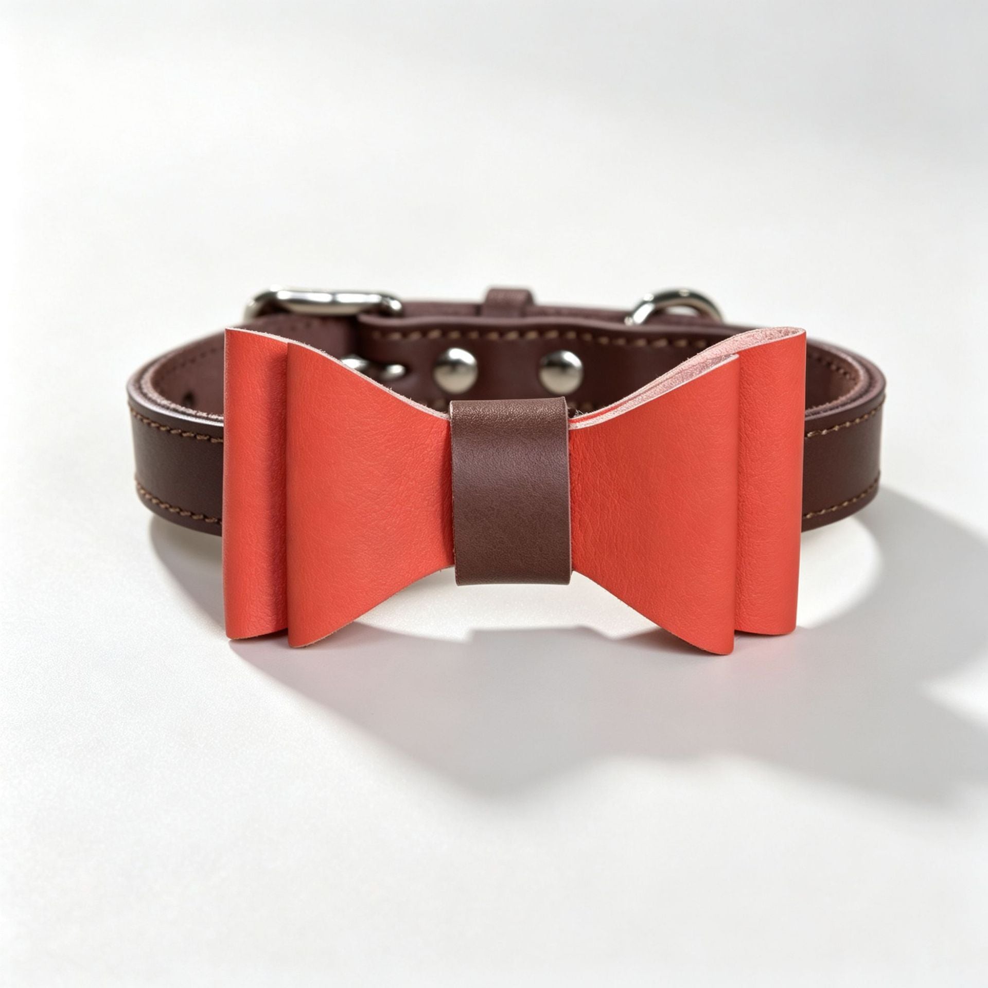 Genuine leather pet Dog Collar with Detachable Bow Tie Full‑Grain Heavy‑Duty Adjustable pet collar for small Medium Large dogs