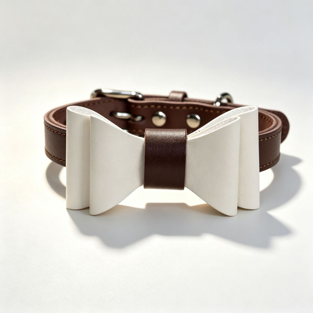 Genuine leather pet Dog Collar with Detachable Bow Tie Full‑Grain Heavy‑Duty Adjustable pet collar for small Medium Large dogs