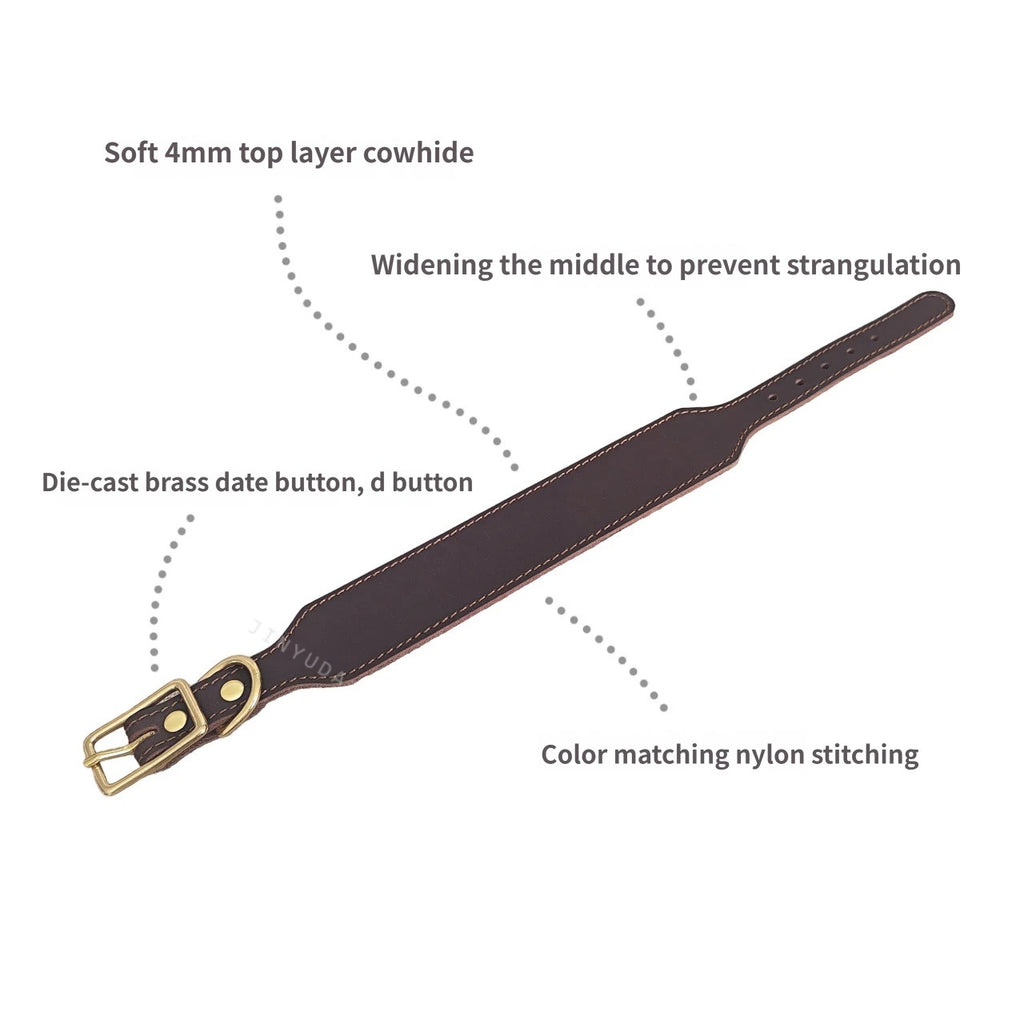 Genuine Full‑Grain leather Dog Collar 5cm wide Thickened pet collar for Medium Large dogs Heavy‑Duty Adjustable dog Collar