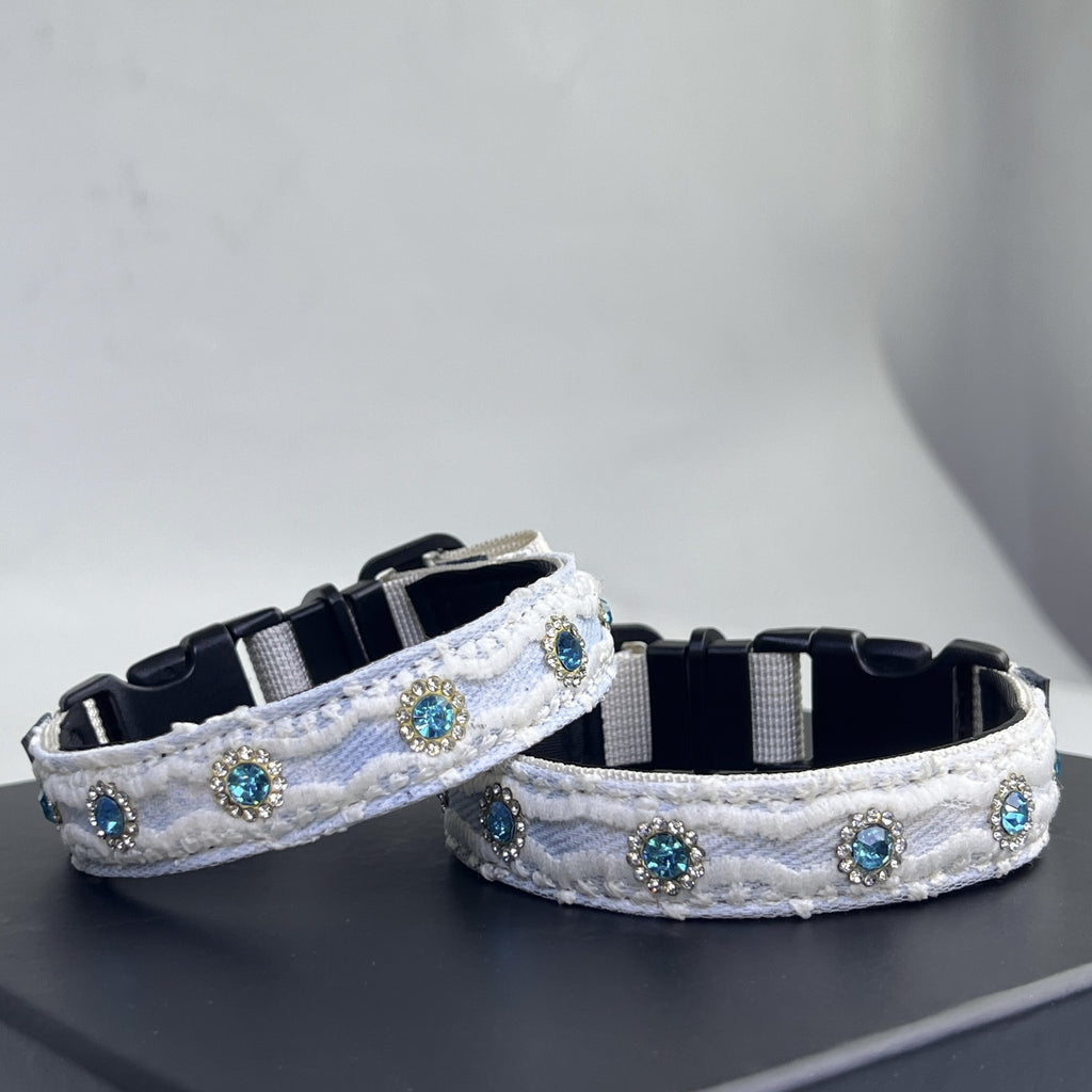 Soft Lace Embroidered Pet Collar with Rhinestone adjustable soft Dog Collar Heavy‑Duty Dog walking Collar