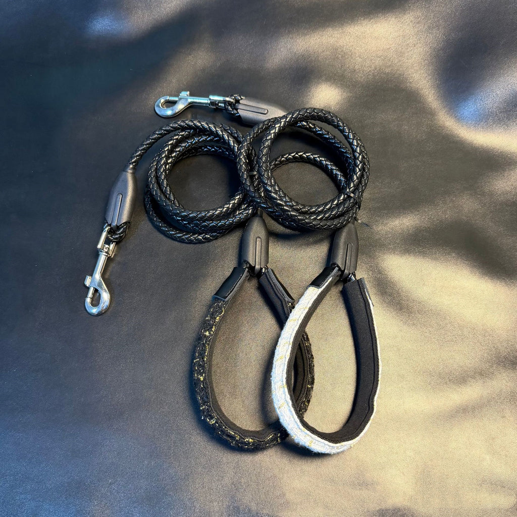 Hand Braided PU Leather Dog Leash with Soft Tweed Handle 1.5M Heavy Duty Walking Lead for Small Medium Large Dogs