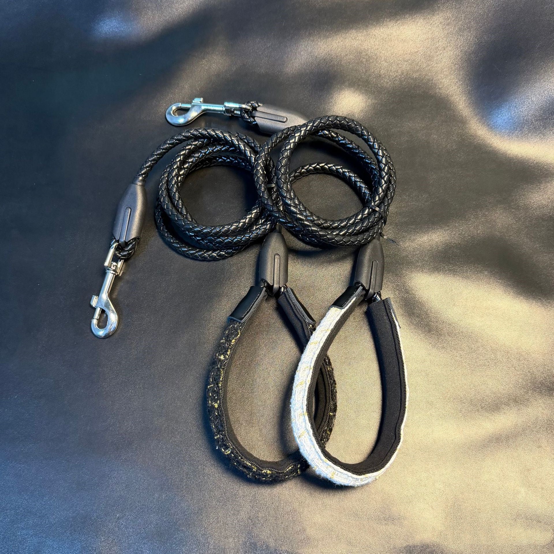 Hand Braided PU Leather Dog Leash with Soft Tweed Handle 1.5M Heavy Duty Walking Lead for Small Medium Large Dogs