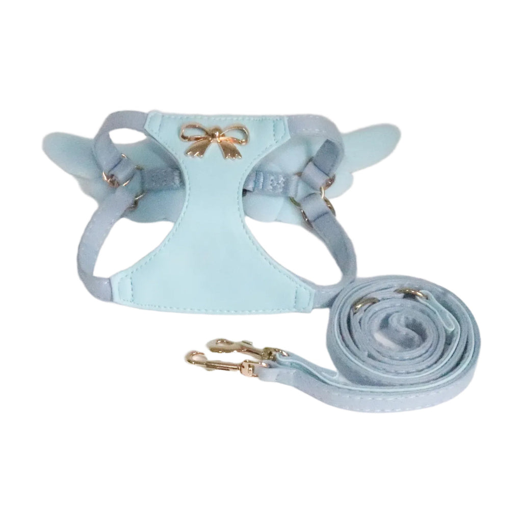 Dog Harness and Leash Set with Angel Wings & Bow Decor Lightweight pet vest harness Soft walking harness for small medium dogs