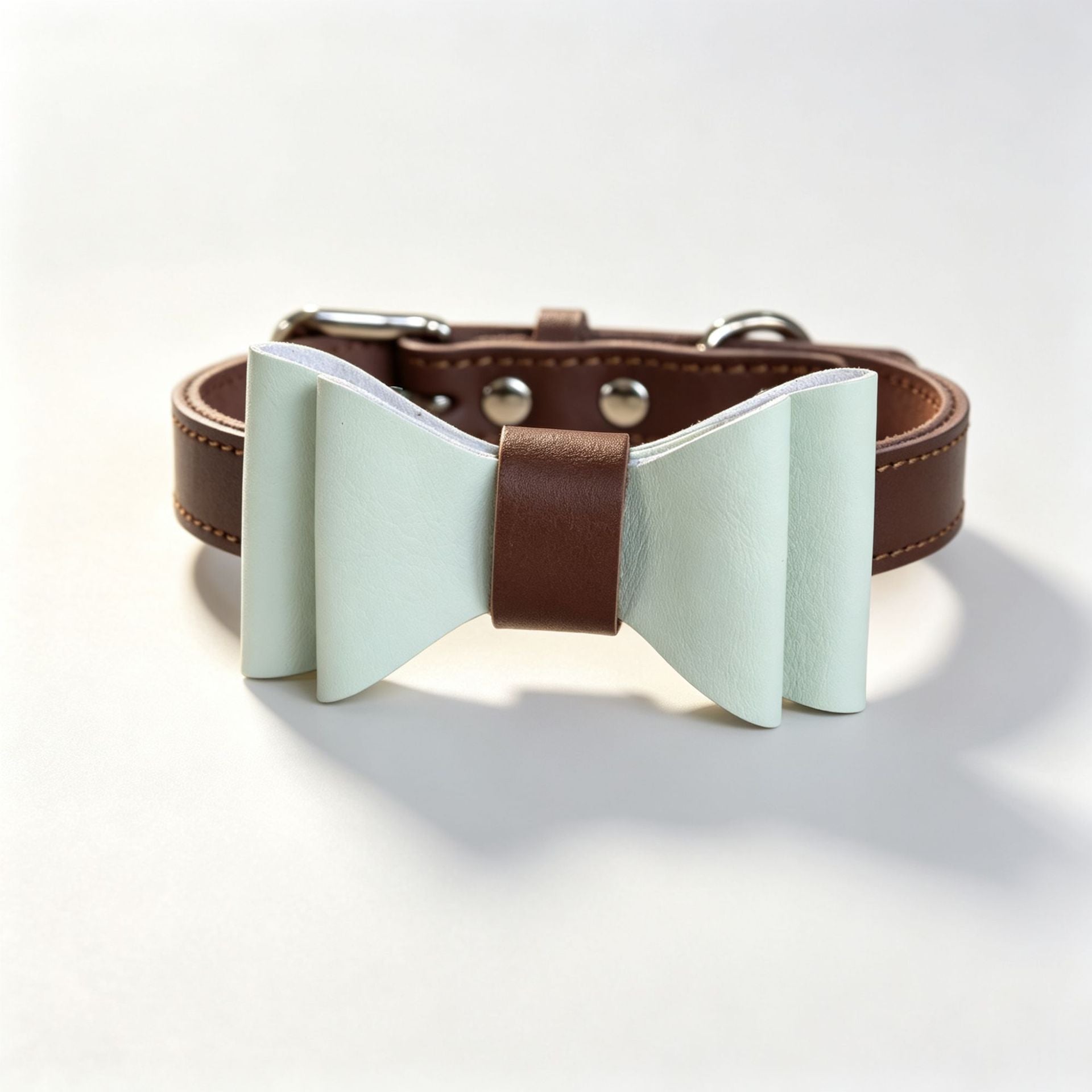Genuine leather pet Dog Collar with Detachable Bow Tie Full‑Grain Heavy‑Duty Adjustable pet collar for small Medium Large dogs