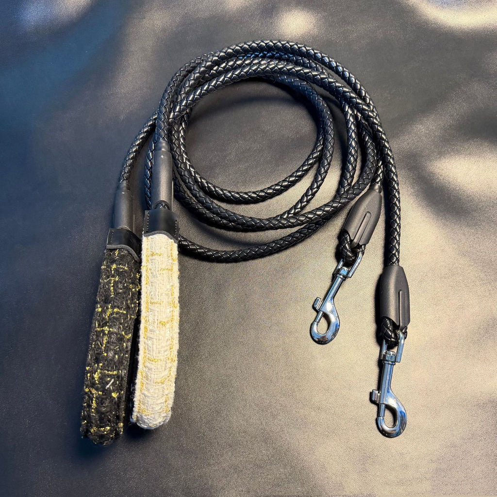 Hand Braided PU Leather Dog Leash with Soft Tweed Handle 1.5M Heavy Duty Walking Lead for Small Medium Large Dogs