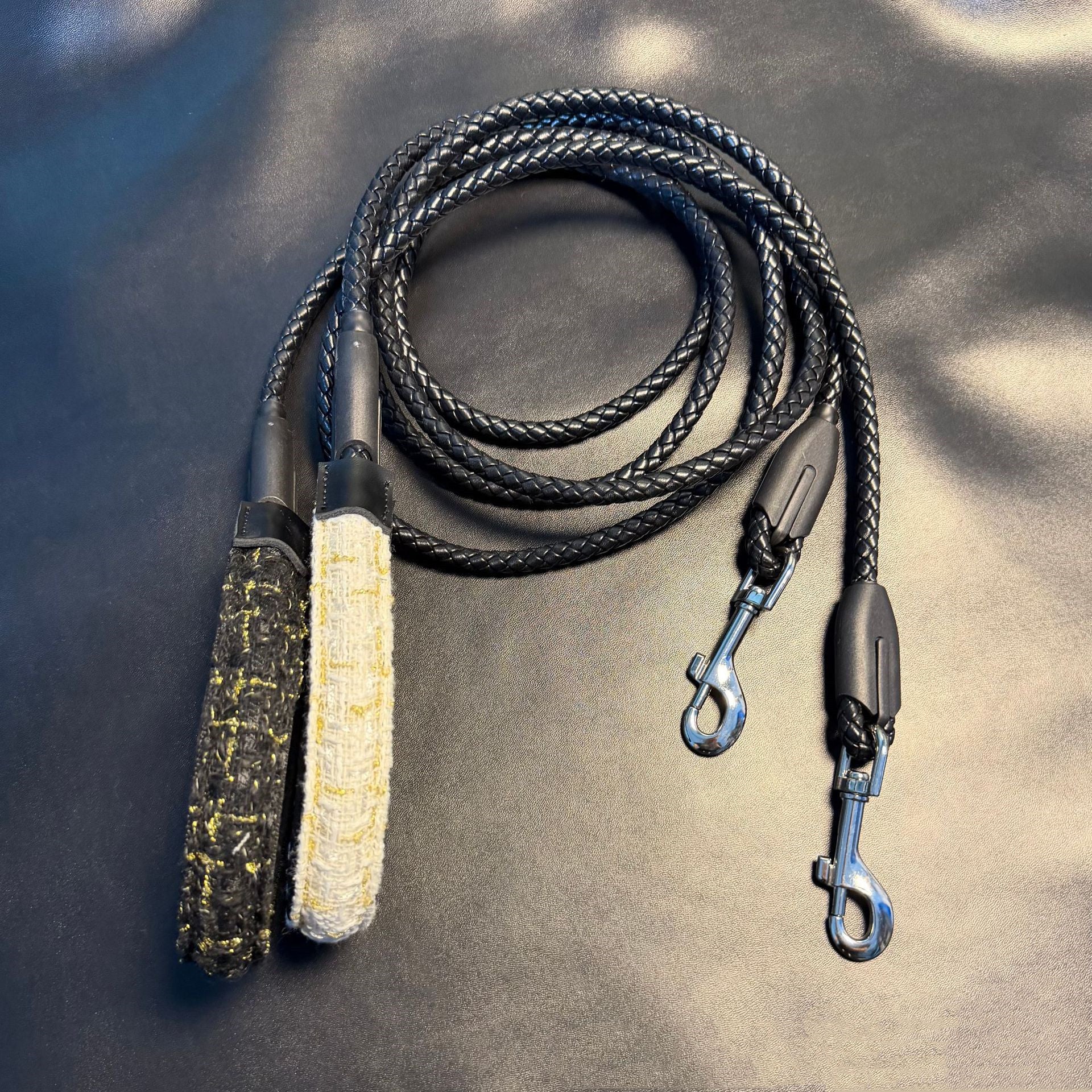 Hand Braided PU Leather Dog Leash with Soft Tweed Handle 1.5M Heavy Duty Walking Lead for Small Medium Large Dogs