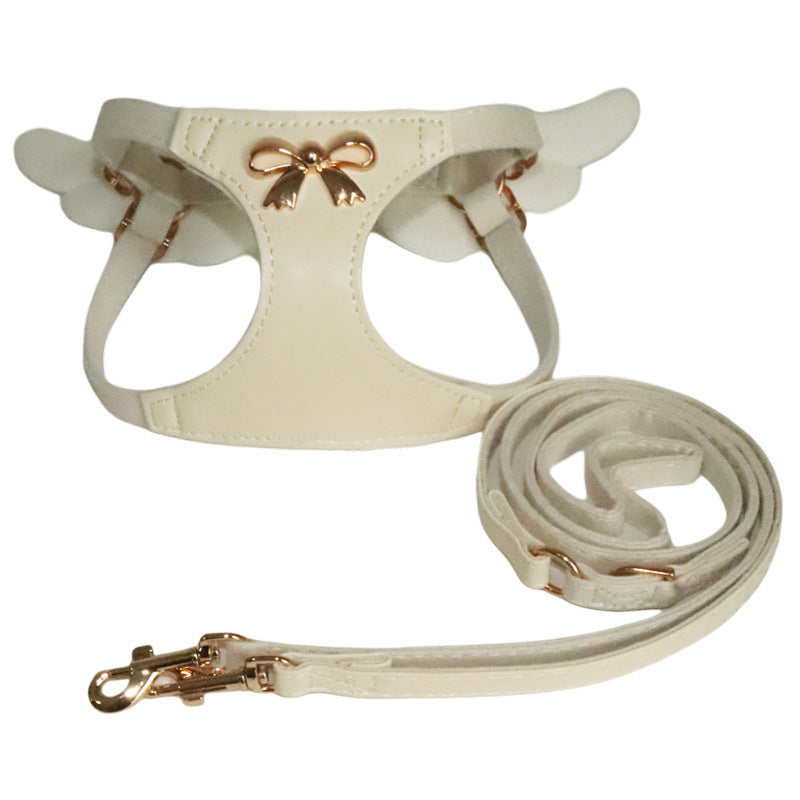 Dog Harness and Leash Set with Angel Wings & Bow Decor Lightweight pet vest harness Soft walking harness for small medium dogs
