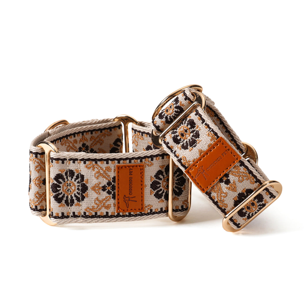 5cm wide Ethnic Floral Woven Martingale Dog Collar Adjustable Anti-Pull soft Training Collar for Greyhound Whippet