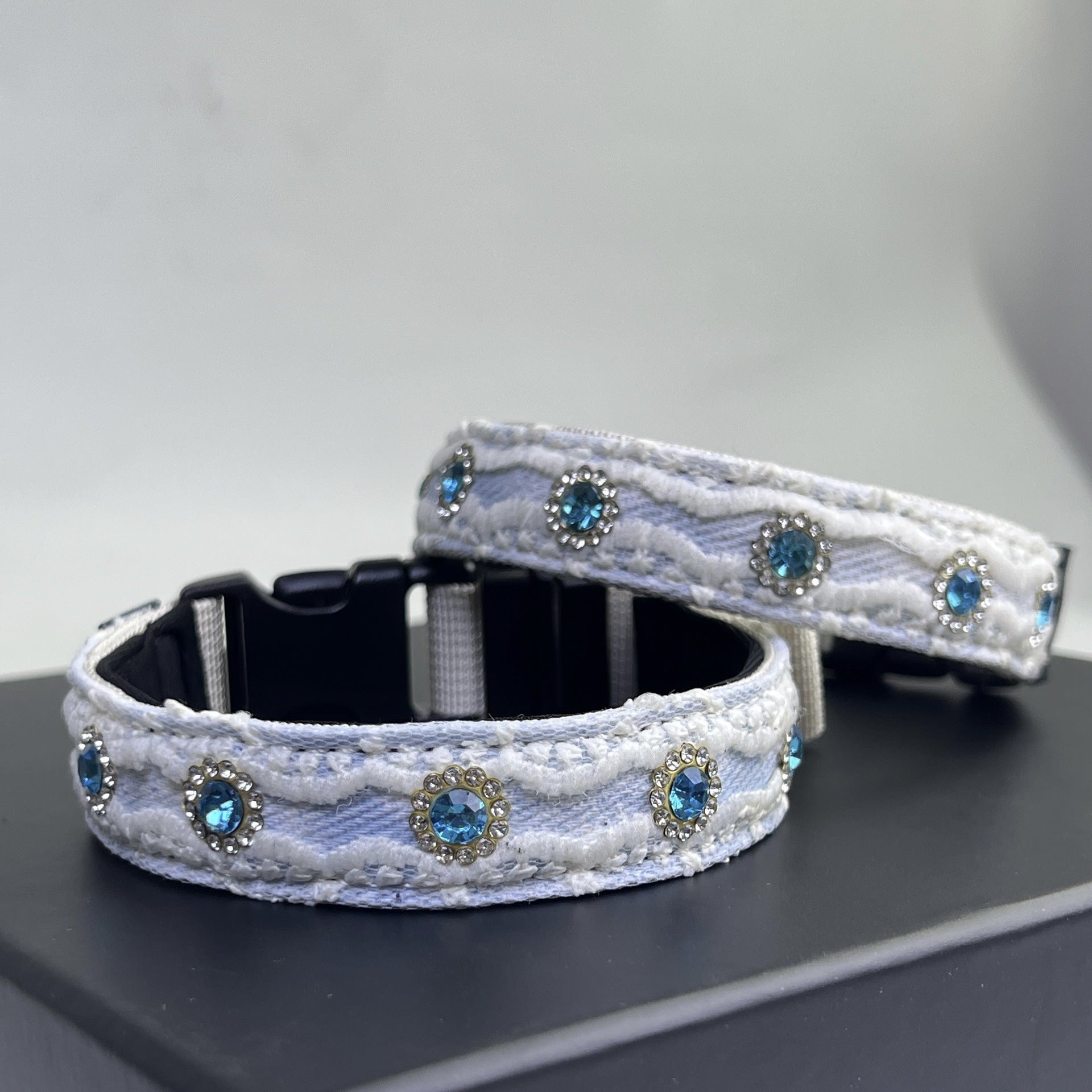 Soft Lace Embroidered Pet Collar with Rhinestone adjustable soft Dog Collar Heavy‑Duty Dog walking Collar
