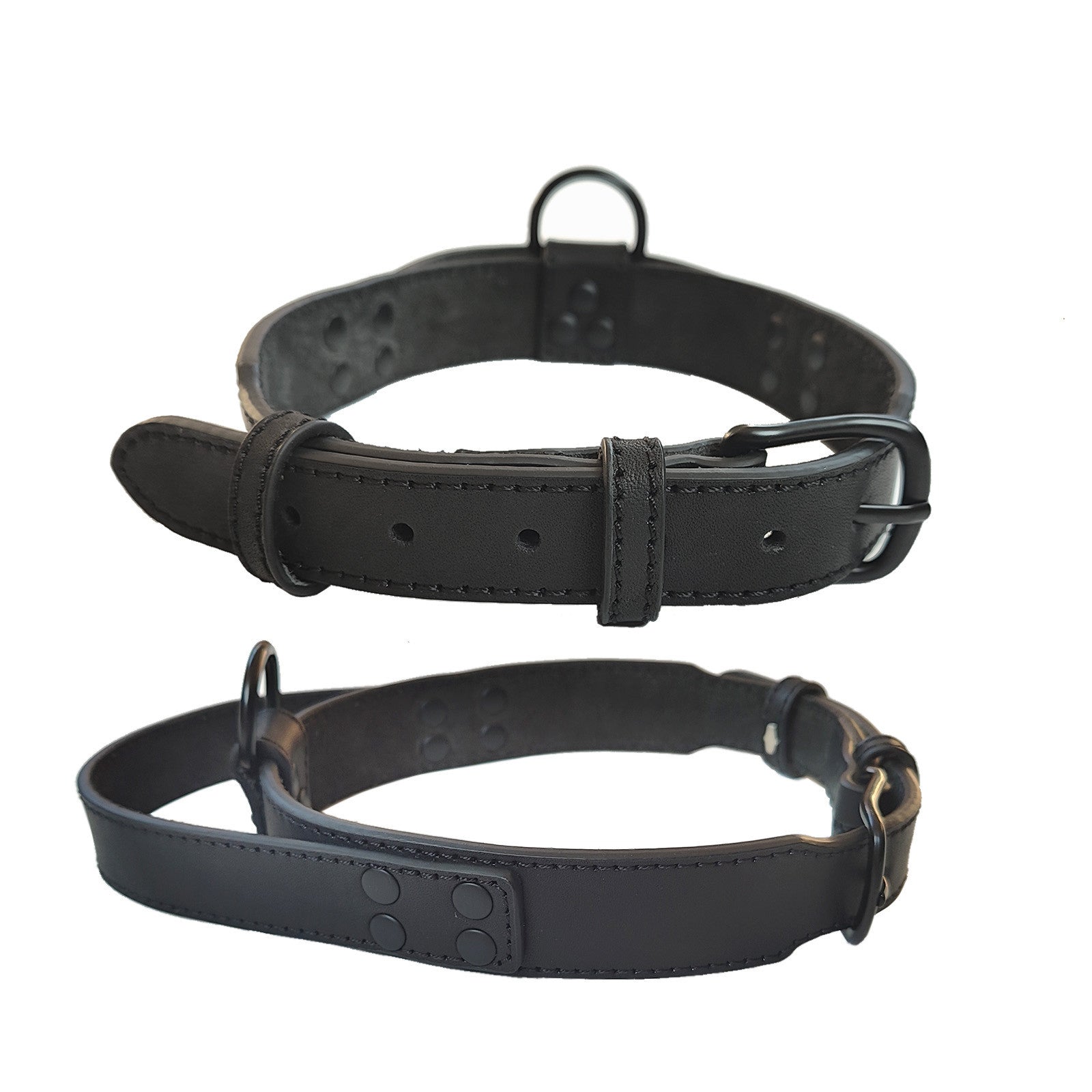 Genuine Full Grain Leather Dog Collar with Traffic Handle Adjustable Heavy Duty Training Collar for Medium Large Dogs