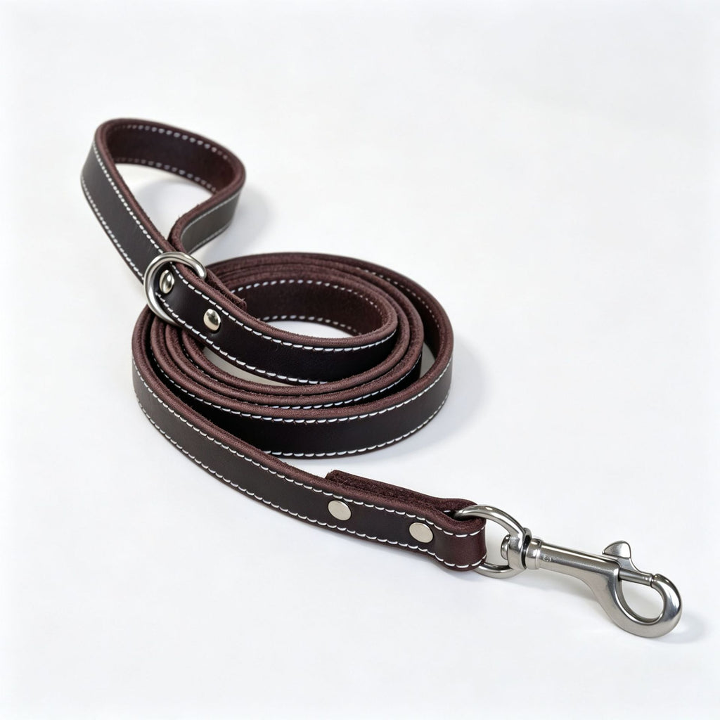 Genuine Leather Dog Leash 1.5m (5ft) Heavy‑Duty full grain Leather dog Walking Leash with Solid Brass Hardware