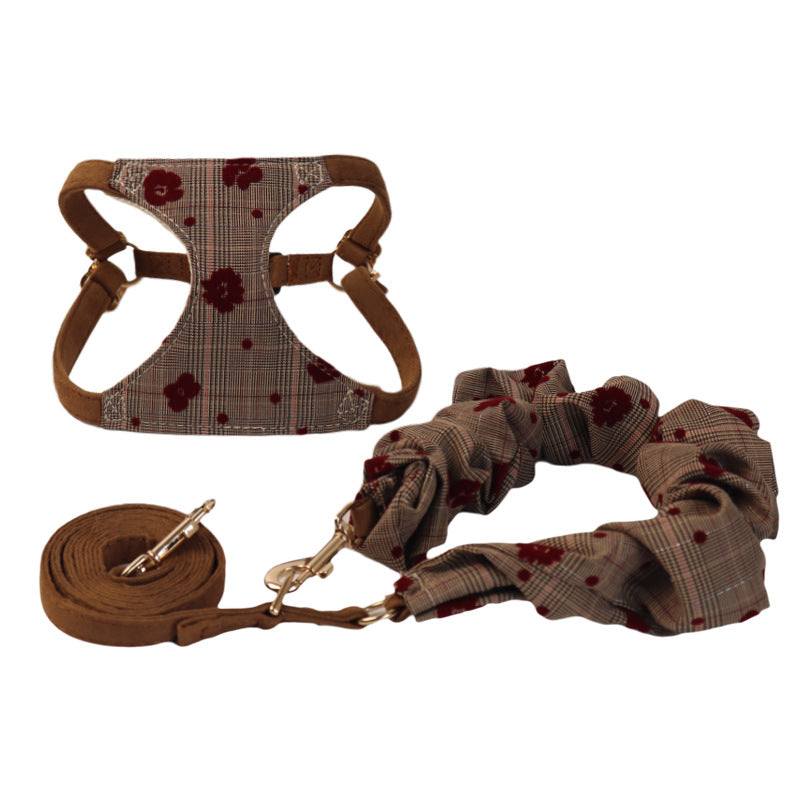 Cotton lace Dog Harness and Leash Set Plaid Lightweight pet vest harness Soft walking harness for small medium dogs