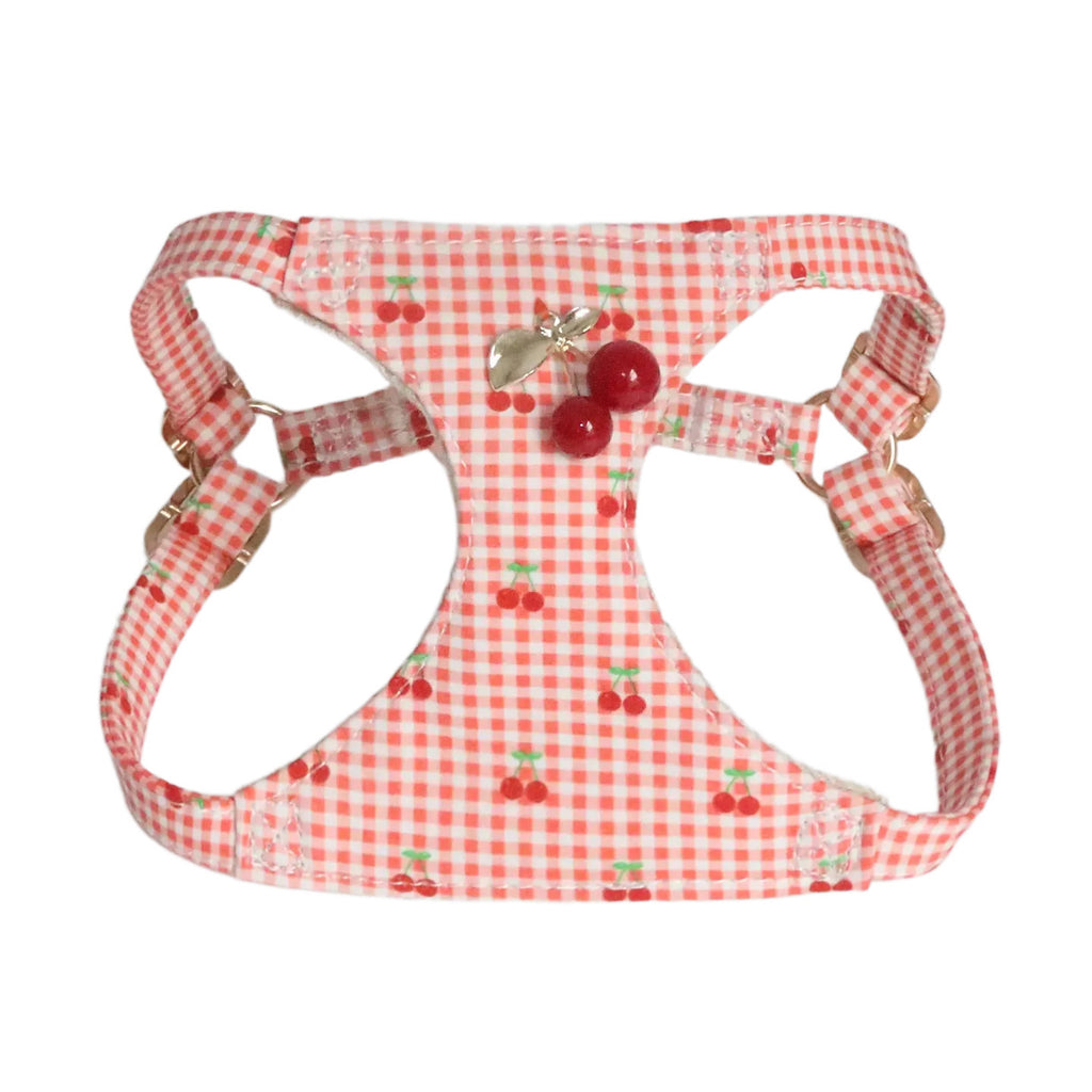 Cotton Dog Harness and Leash Set Plaid Cherry Pattern Lightweight pet vest harness Soft walking harness for small medium dogs