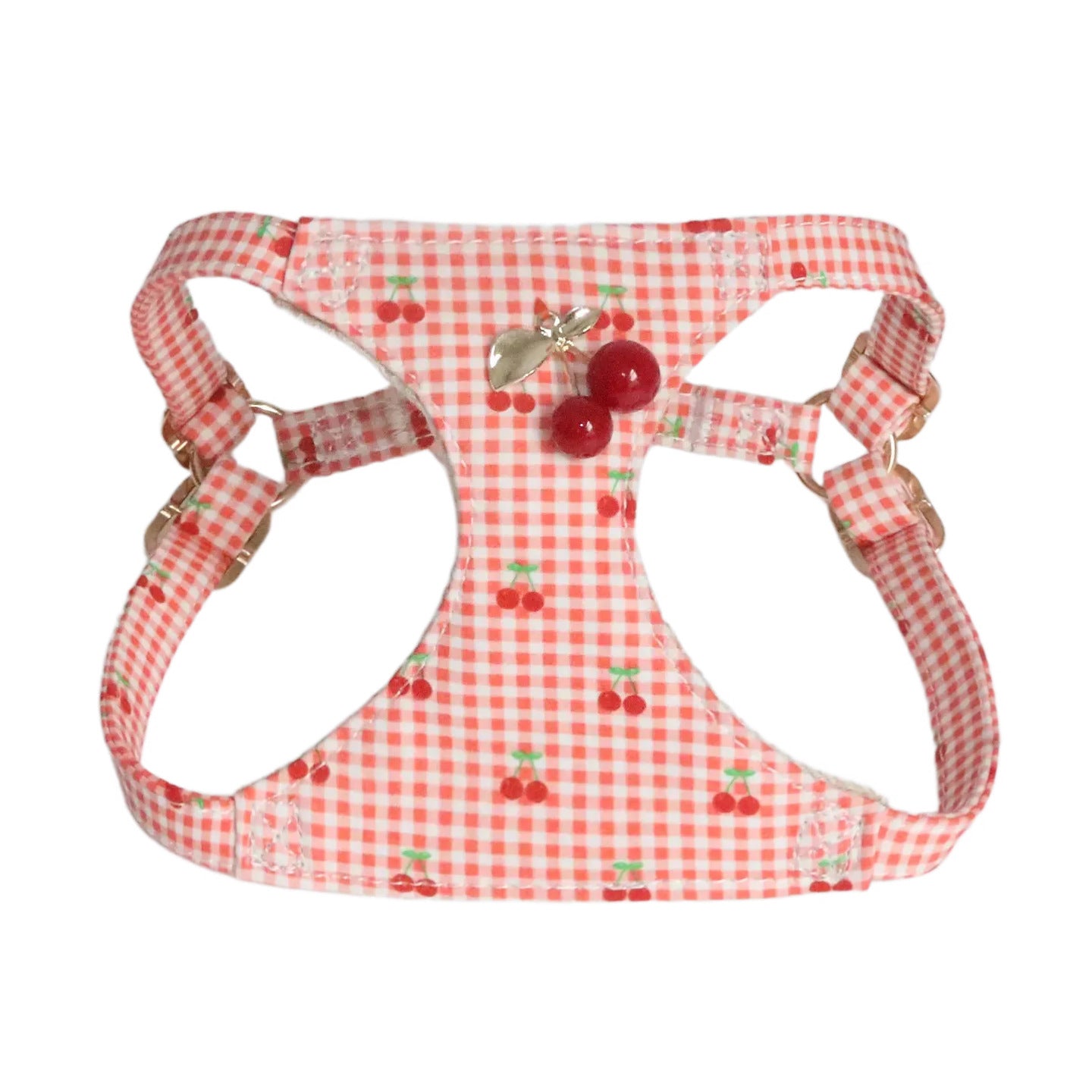 Cotton Dog Harness and Leash Set Plaid Cherry Pattern Lightweight pet vest harness Soft walking harness for small medium dogs