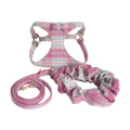 plaid pet harness and leash set with bow detail