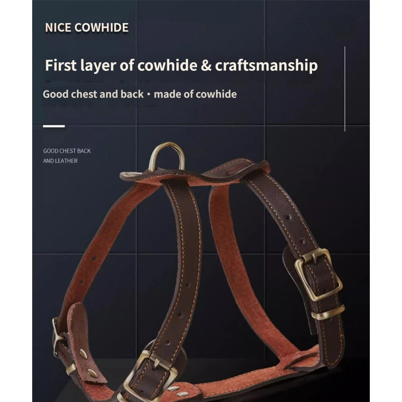 Genuine Leather Dog Harness Adjustable Heavy Duty No Pull Pet Walking Harness Leather Vest Harness for Medium Large Dogs